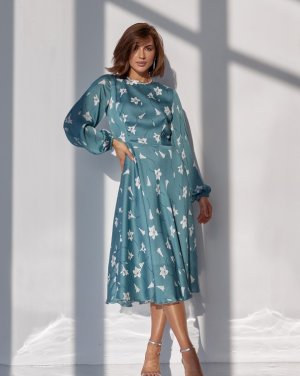 Оливкова шифонова сукня з квітковим принтом - 8609555 - SvitStyle