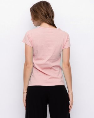 Рожева тонка бавовняна футболка з аплікацією - SvitStyle
