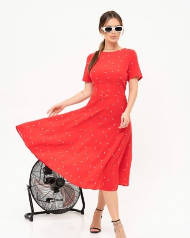 Червона в горошок сукня класичного крою - SvitStyle