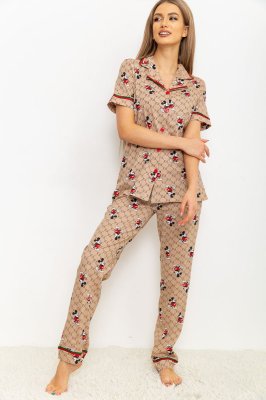 Жіноча піжама з принтом, колір бежевий, 219RP-241 - 8615422 - SvitStyle