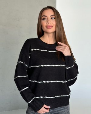 Ангоровий трикотажний светр чорного кольору в смужку - 8615479 - SvitStyle