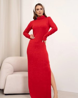 Червона ангорова сукня-гольф з боковим розрізом - SvitStyle