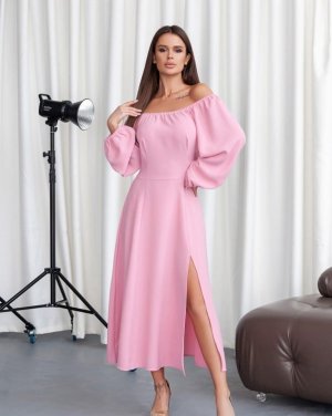 Рожеве ретро плаття з розрізом - 8615603 - SvitStyle
