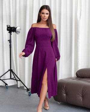 Фіолетова ретро сукня з розрізом - SvitStyle