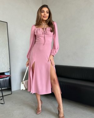 Рожева приталена сукня з розрізами - 8615727 - SvitStyle