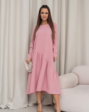 Рожеве плаття з асиметричним воланом - 8615732 - SvitStyle