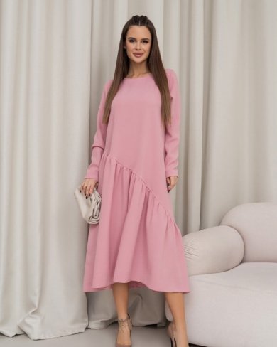 Рожеве плаття з асиметричним воланом - SvitStyle