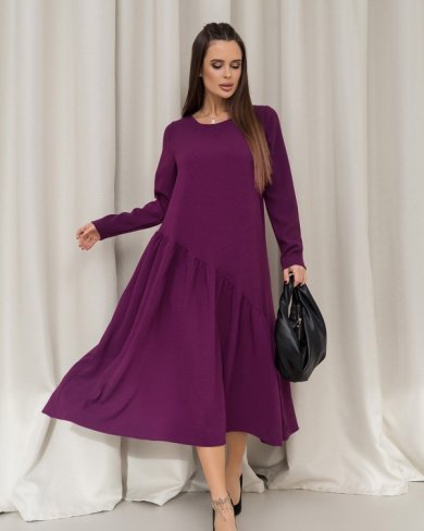 Фіолетова сукня з асиметричним воланом - SvitStyle