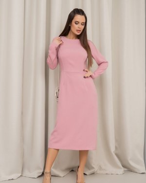 Рожева класична сукня з розрізом - 8615736 - SvitStyle