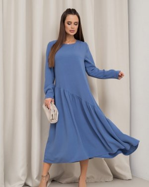 Синє плаття з асиметричним воланом - 8615742 - SvitStyle
