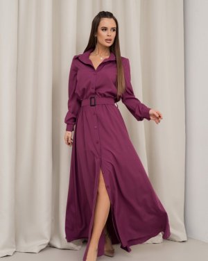 Фіолетова сукня-сорочка з довгими рукавами - 8615751 - SvitStyle