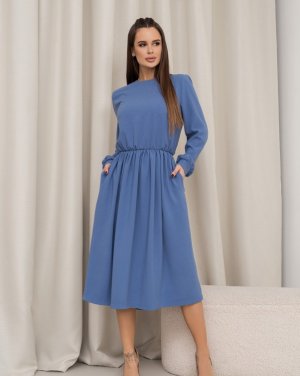 Синя класична сукня з довгими рукавами - 8615752 - SvitStyle