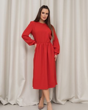 Червона класична сукня з довгими рукавами - 8615754 - SvitStyle