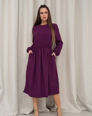Фіолетова класична сукня з довгими рукавами - 8615755 - SvitStyle