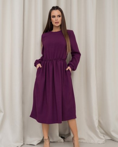 Фіолетова класична сукня з довгими рукавами - SvitStyle