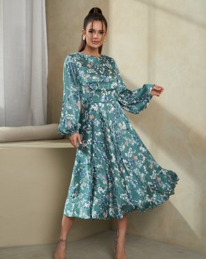 Зелене плаття із квіткового шифону - 8615799 - SvitStyle