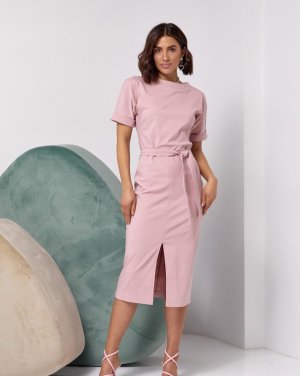 Рожеве однотонне плаття з розрізом - 8615861 - SvitStyle