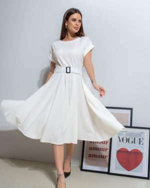Біла однотонна сукня міді довжини - 8615864 - SvitStyle