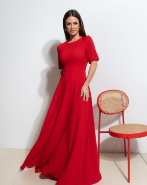 Червона довга сукня з розкльошеним низом - 8615873 - SvitStyle