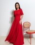 Червона довга сукня з розкльошеним низом (1)