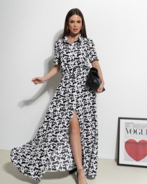 Чорно-біла сукня-сорочка максі довжини - SvitStyle