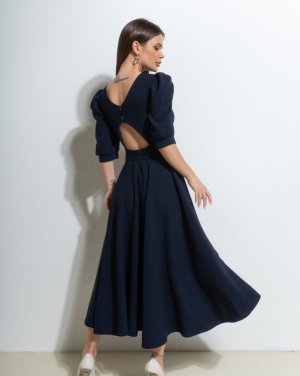 Темно-синя сукня з декоративною спинкою - 8615879 - SvitStyle