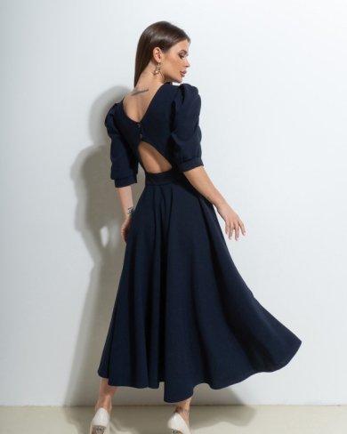 Темно-синя сукня з декоративною спинкою - SvitStyle