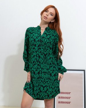 Зелена вільна сукня-сорочка з бавовни - 8615881 - SvitStyle