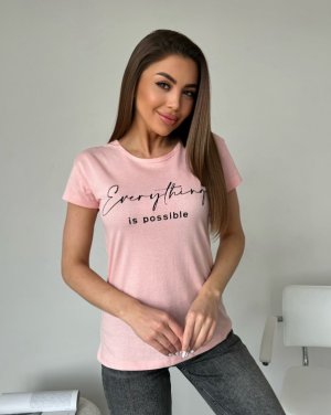 Рожева трикотажна футболка з написом - SvitStyle