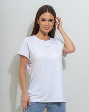 Біла вільна футболка-кімоно з написом - 8615925 - SvitStyle