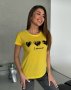 Жовта трикотажна футболка з серцем і написом (1)