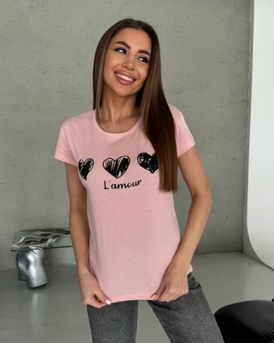 Рожева трикотажна футболка з серцем і написом - SvitStyle