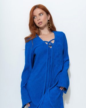 Синя сукня з жниварки з тасьмами - SvitStyle