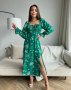 Зелена квіткова сукня з розрізом (1)