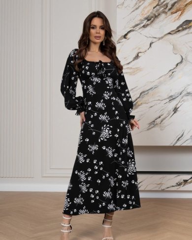 Чорна квіткова сукня з розрізом - SvitStyle