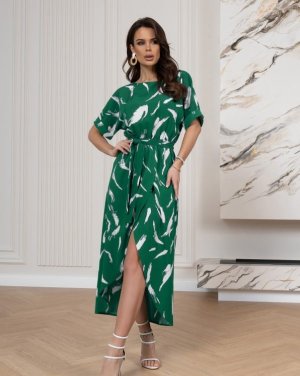Зелена сукня з розрізом - 8616012 - SvitStyle