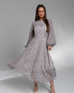 Квіткова шифонова сукня міді довжини - SvitStyle
