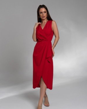 Червона сукня без рукавів крою на запах - 8616068 - SvitStyle