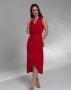 Червона сукня без рукавів крою на запах (1)