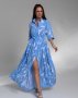 Довге блакитне плаття з принтом і розрізом (1)