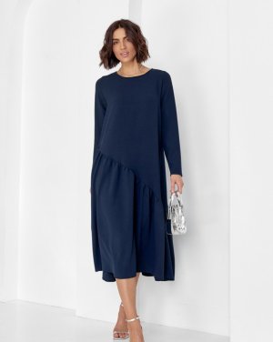 Темно-синя сукня з асиметричним воланом - 8616254 - SvitStyle