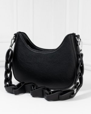 Чорна сумка багет з плетеною ручкою - SvitStyle