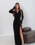 Чорна ангорова довга сукня з розрізом і капюшоном (1)