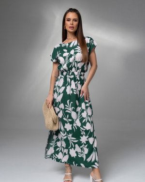 Зелена довга сукня з розрізами - 8617003 - SvitStyle