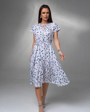 Біла сукня-трапеція з воланом - 8617005 - SvitStyle