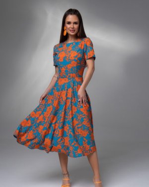 Яскрава квіткова сукня з короткими рукавами - 8617021 - SvitStyle
