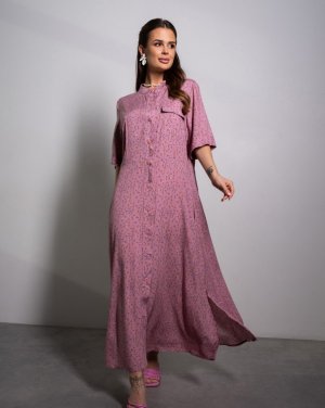 Темно-рожева сукня-сорочка з розрізами - 8617053 - SvitStyle