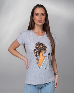 Сіра бавовняна футболка з яскравим малюнком - SvitStyle
