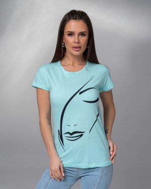 М'ята бавовняна футболка з силуетним малюнком - SvitStyle
