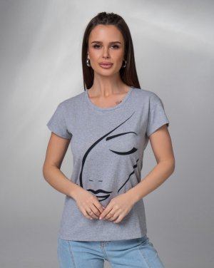 Сіра бавовняна футболка з силуетним малюнком - SvitStyle